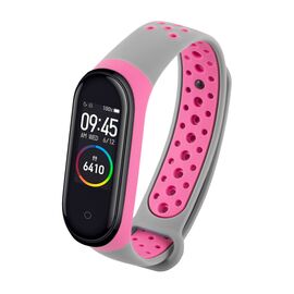  Ремешок двухцветный для фитнес-браслета Xiaomi Mi Band 4/ Mi Band 3, серый с розовым 