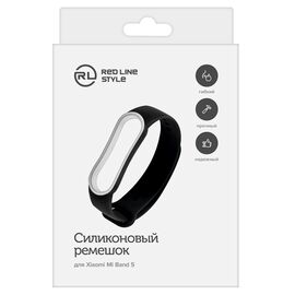  Ремешок двухцветный для фитнес-браслета Xiaomi Mi Band 5/ Mi Smart Band 6, черный с белой окантовкой 