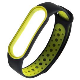  Ремешок двухцветный для фитнес-браслета Xiaomi Mi Band 5/ Mi Smart Band 6, черный с желтым 