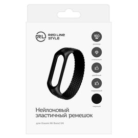  Ремешок плетеный нейлоновый эластичный для Xiaomi Mi Band 5/6 (160 mm), черный 