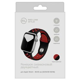  Ремешок силиконовый двухцветный для Apple watch - 38-40 mm (S3/S4/S5 SE/S6), черно-красный 