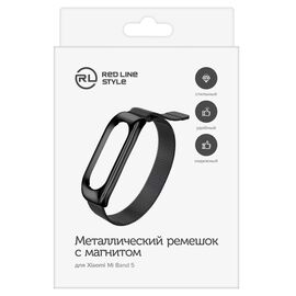  Ремешок металлический с магнитом для фитнес-браслета Xiaomi Mi Band 5/ Mi Smart Band 6, черный 