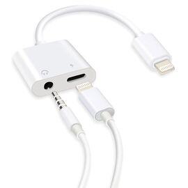  Переходник  MH033, Lightning - Jack 3.5/Lightning, 10 см, белый 