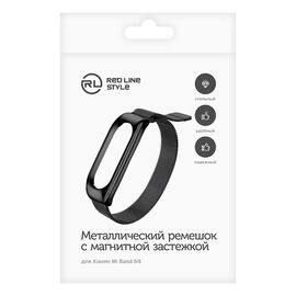 Ремешок миланская петля, металлический для Xiaomi Mi Band 5/6, черный 