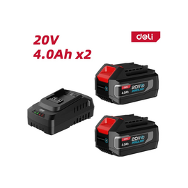  Набор аккумулятор и зарядное устройство Deli DE-CM20A4E (2АКБ 20V 4А*ч + ЗУ 2A, 20V) 