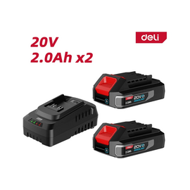  Набор аккумулятор и зарядное устройство Deli DE-CM20A2E (2АКБ 20V 2А*ч + ЗУ 2A, 20V) 