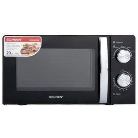  Микроволновая печь SONNEN MW2070BLCR-6MB, 20л, 700Вт, таймер, механическое управление, ручка, черная/хром 