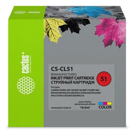  Картридж струйный Cactus CS-CL51 многоцветный для Canon MP150 MP160 MP170 MP180 (18ml) 