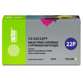  Картридж струйный Cactus CS-SJIC22PY желтый (34мл) для Epson ColorWorks C3500 