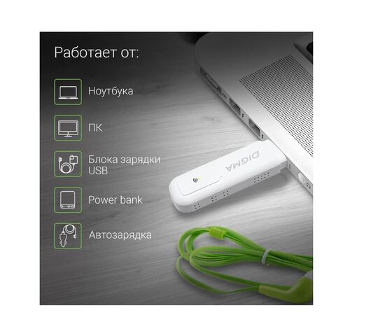  Модем 3G/4G Digma Dongle WiFi DW1960 (DW1960WH) USB Wi-Fi Firewall +Router внешний белый 