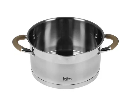  Кастрюля LARA LR02-342 (нерж) серия <Берлин> 3,1л 20x11см капс.дно, шкала, силик.накл, крыш.-дуршлаг 