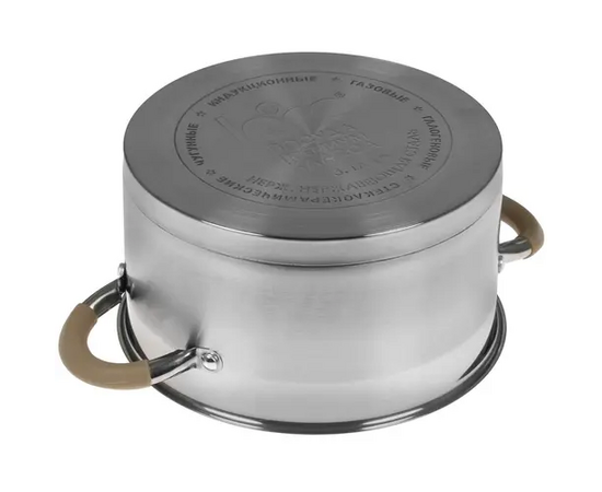  Кастрюля LARA LR02-342 (нерж) серия <Берлин> 3,1л 20x11см капс.дно, шкала, силик.накл, крыш.-дуршлаг 