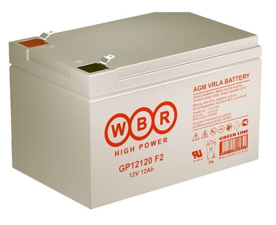  АКБ для ИБП 12В 12Ач WBR GP12120 F2, 48W/cell, 144 Whr, 4.1кг, (ШхГхВ) 151х98х93 мм (98 с клеммами) 