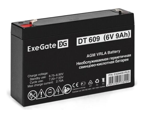  Аккумуляторная батарея ExeGate DT 609 EX294051RUS (6V 9Ah, клеммы F1) 