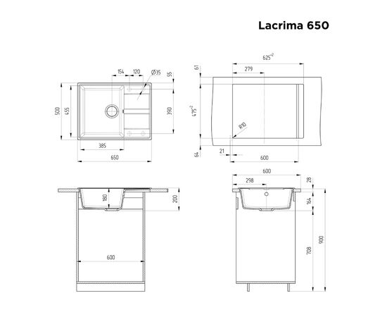  Кухонная мойка MAUNFELD Lacrima 650 MFQS-650B черный 
