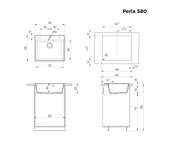  Кухонная мойка MAUNFELD Perla 580 MFQS-580DGR темно-серый 